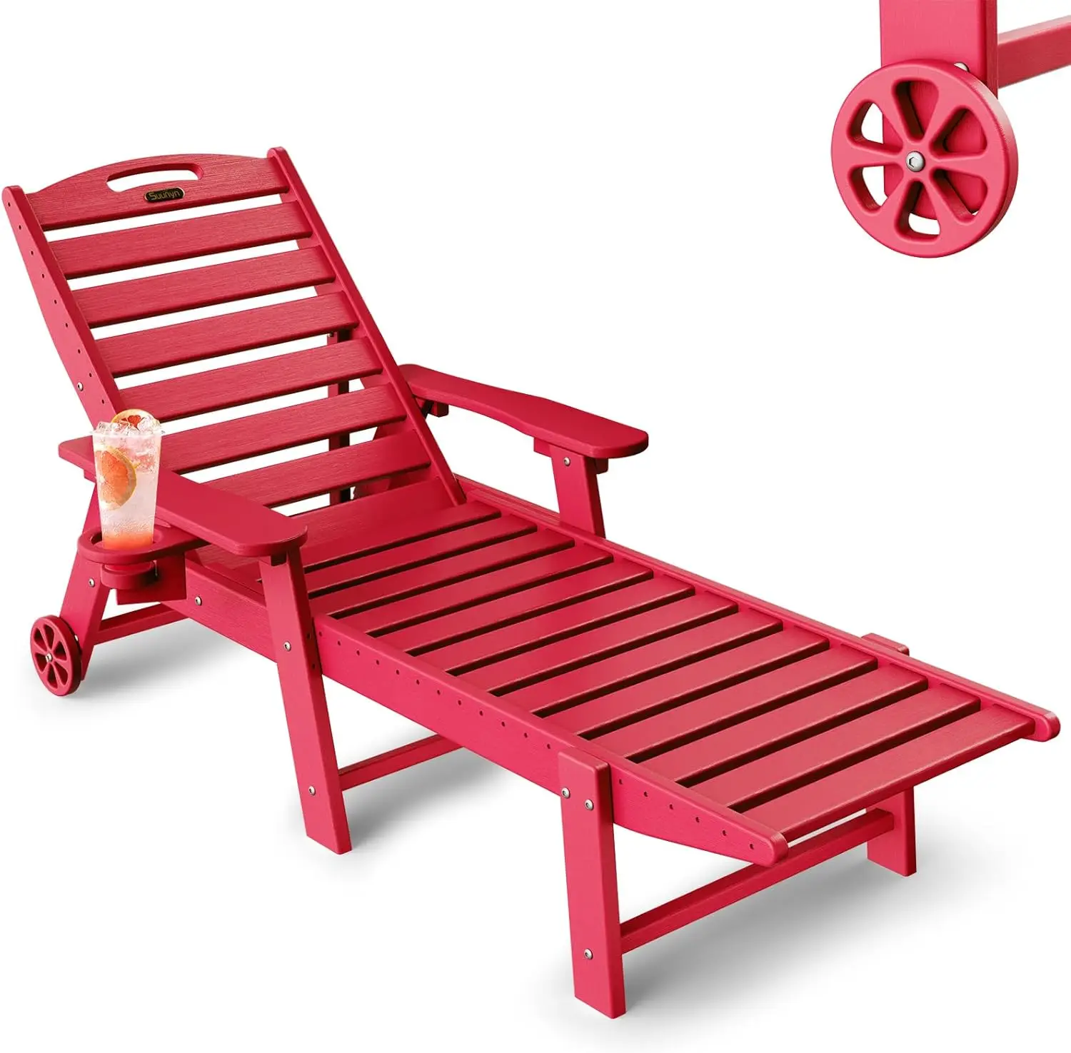 Lounge Chair with Cup Holder for Pool,Lounge Chair Outdoor Set of 2, 6-Position Adjustable Chaise Lounge Outdoor with Wheels