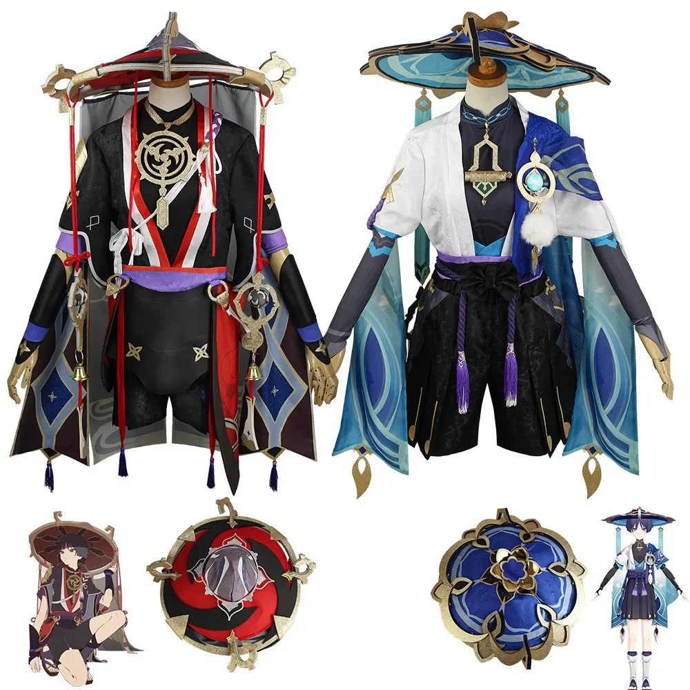 Anime Spiel Genshin Impact Scaramouche Cosplay Kostüm Hut Perücke Anime Halloween Genshin Cosplay Scaramouche Kostüm für Männer Frauen