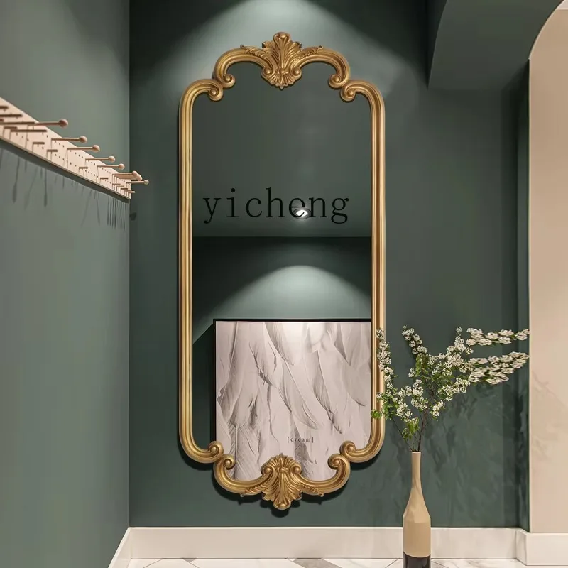 Retro Carved Wall-mounted Full-body Mirror, Home Wall-mounted Light Luxury Clothing Store Dressing Large Mirror