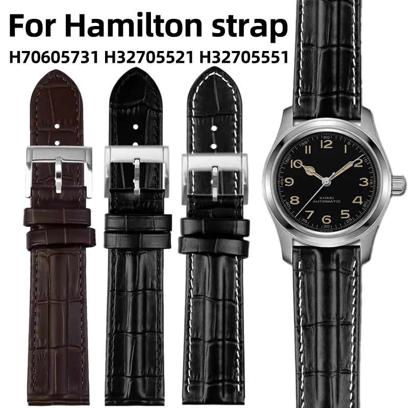 For Hamilton Genuine Leather WatchBand Khaki H70605731 H70405710 H32705521 Cowhide Bracelet Crocodile skin texture strap 20 22mm