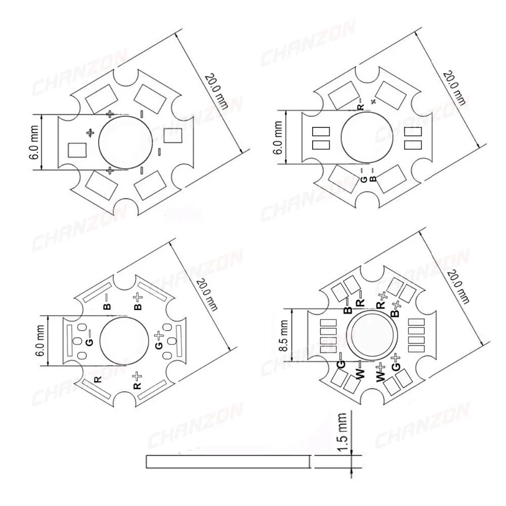 Chanzon 1w 3w 5w led placa pcb placa de base de alumínio substrato dissipador de calor 20mm kit estrela diy dissipador de calor de refrigeração 20