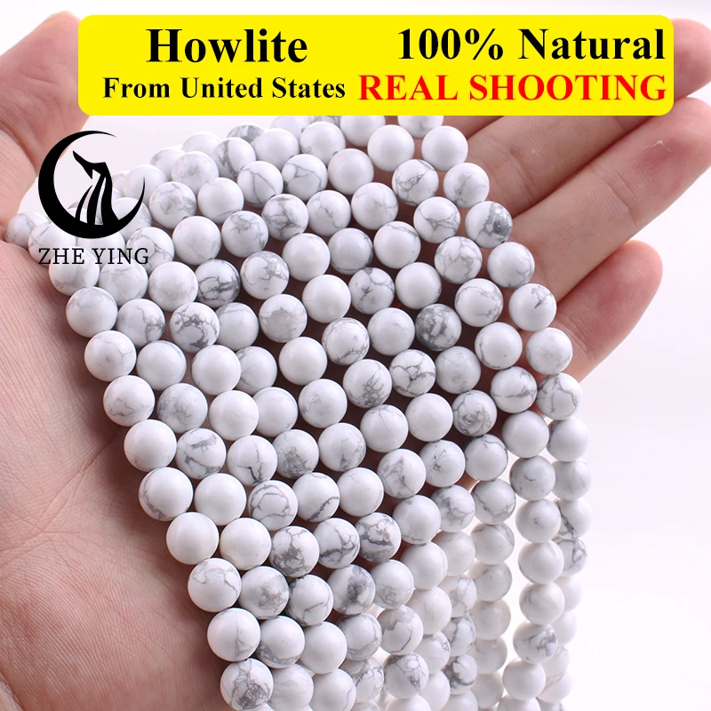 Zhe Ying Cheap Natural White Howlite Turquoises Stone Beads Round Loose Spacer Beads For Jewelry Making DIY Bracelets