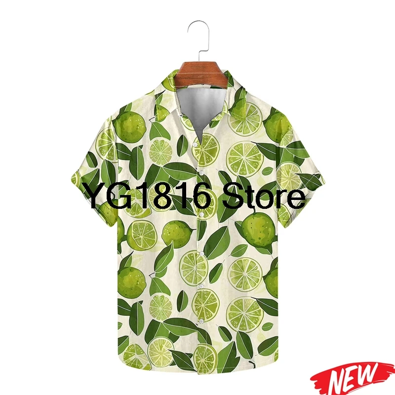 3D Fashion Fruit lemon Graphic Hawaiian Shirt For Men Spring Summer Lapel Aloha Shirts Street Short Sleeve vacation Shirt