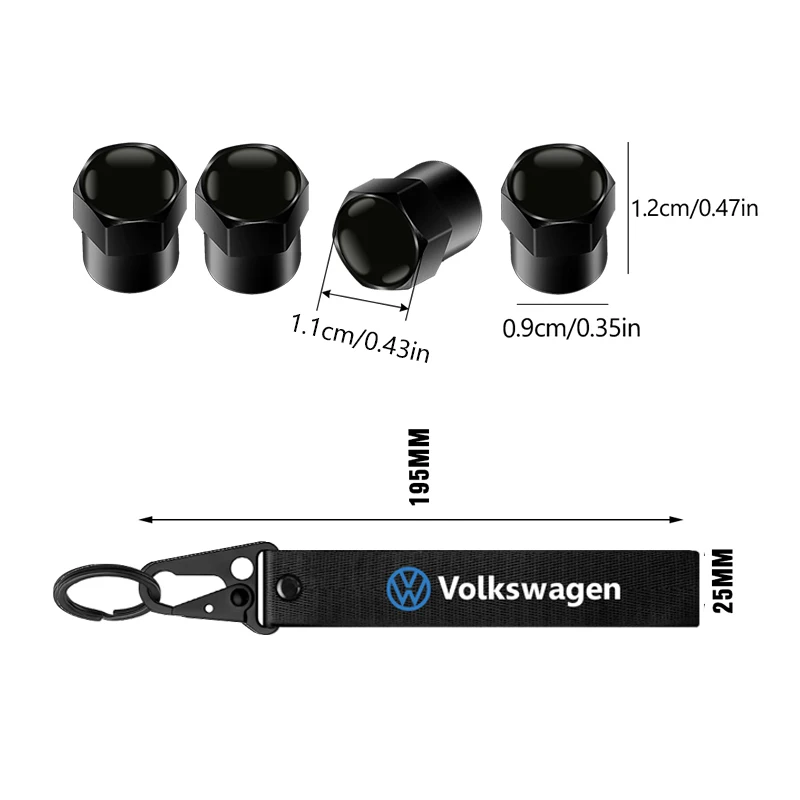 1/4pcs Metal Car Tire Valve Cover Car Badge Nylon Keychain Accessories For Volkswagen VW Rline GTI Polo Golf 4 MK5 Passat Jetta