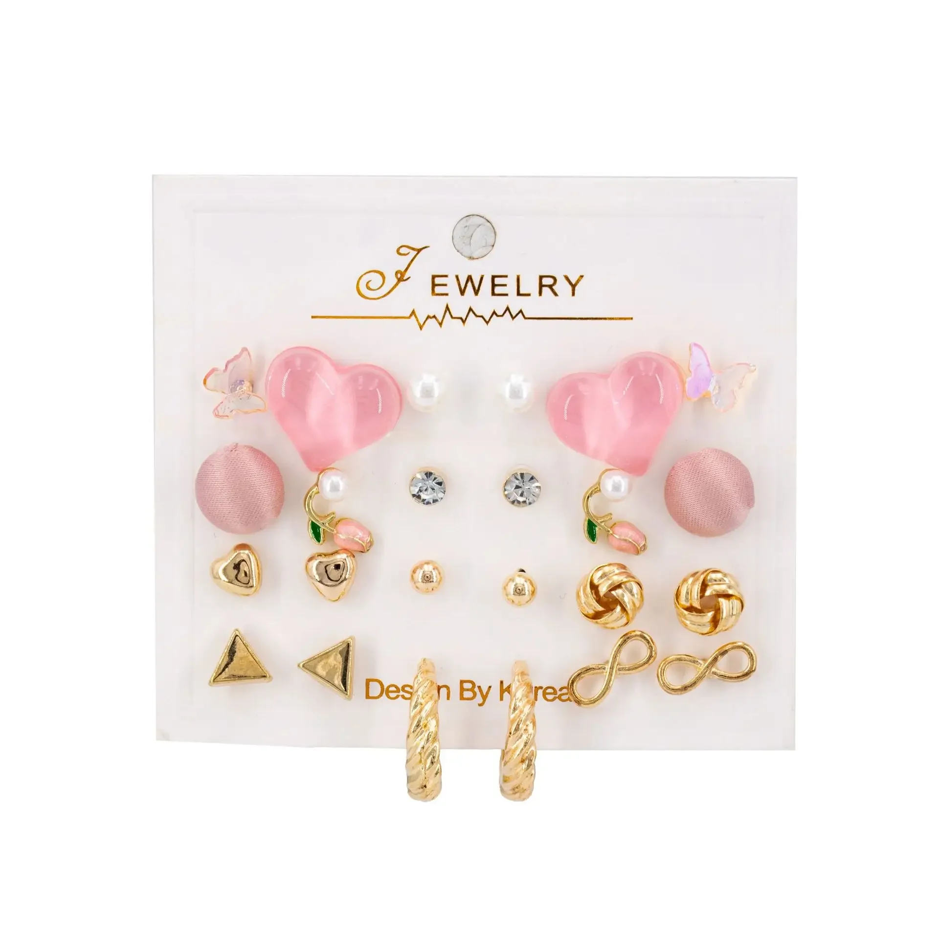 Metal Earring Set Resin Plated Love Butterfly Pearl Eye Earrings Small and Sweet Earrings