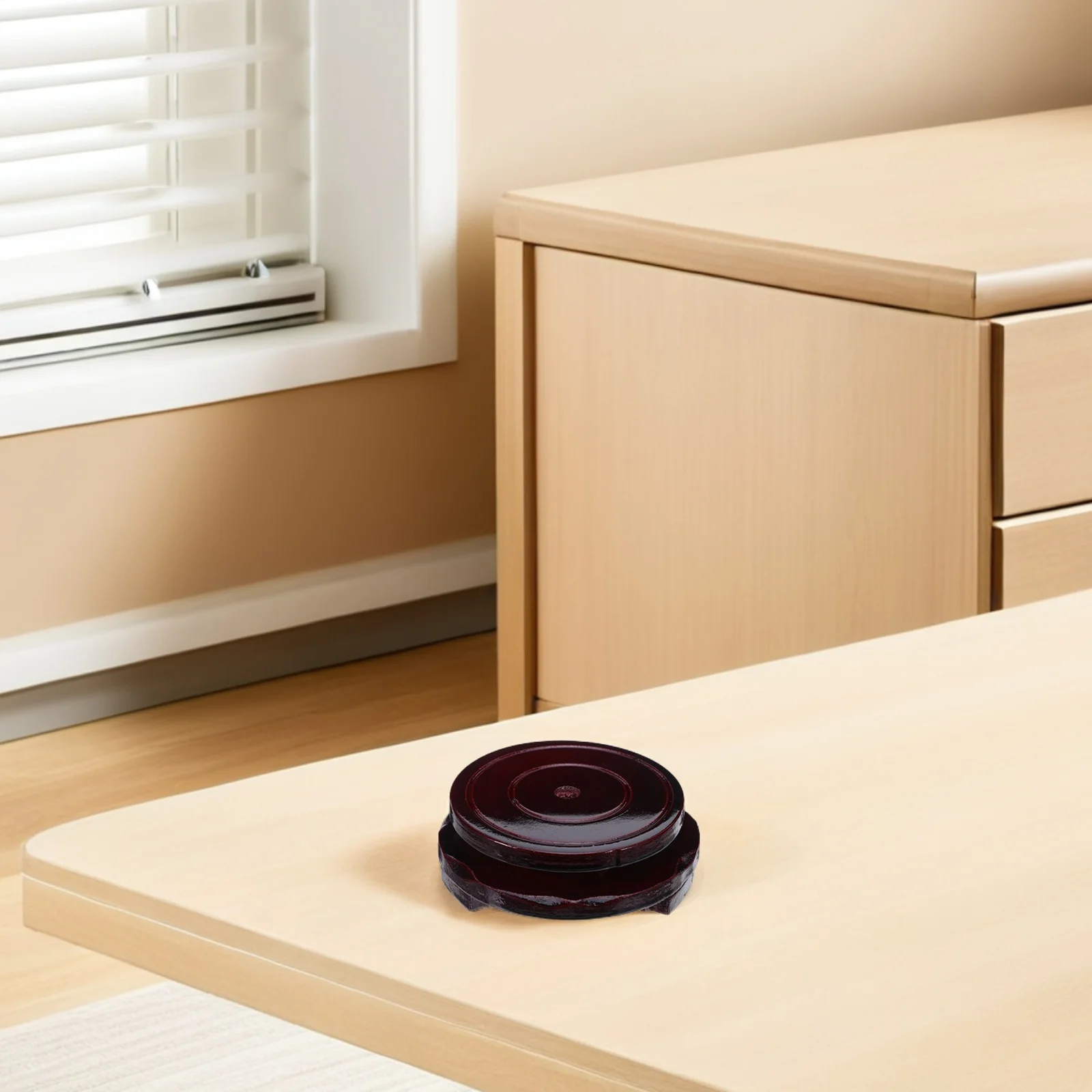 

2pcs Rotating Display Stand Round Wood Riser 8Cm Brown Base For Vase Teapot Crystal Bowl Plant Decor Pedestal Stand Wood Display