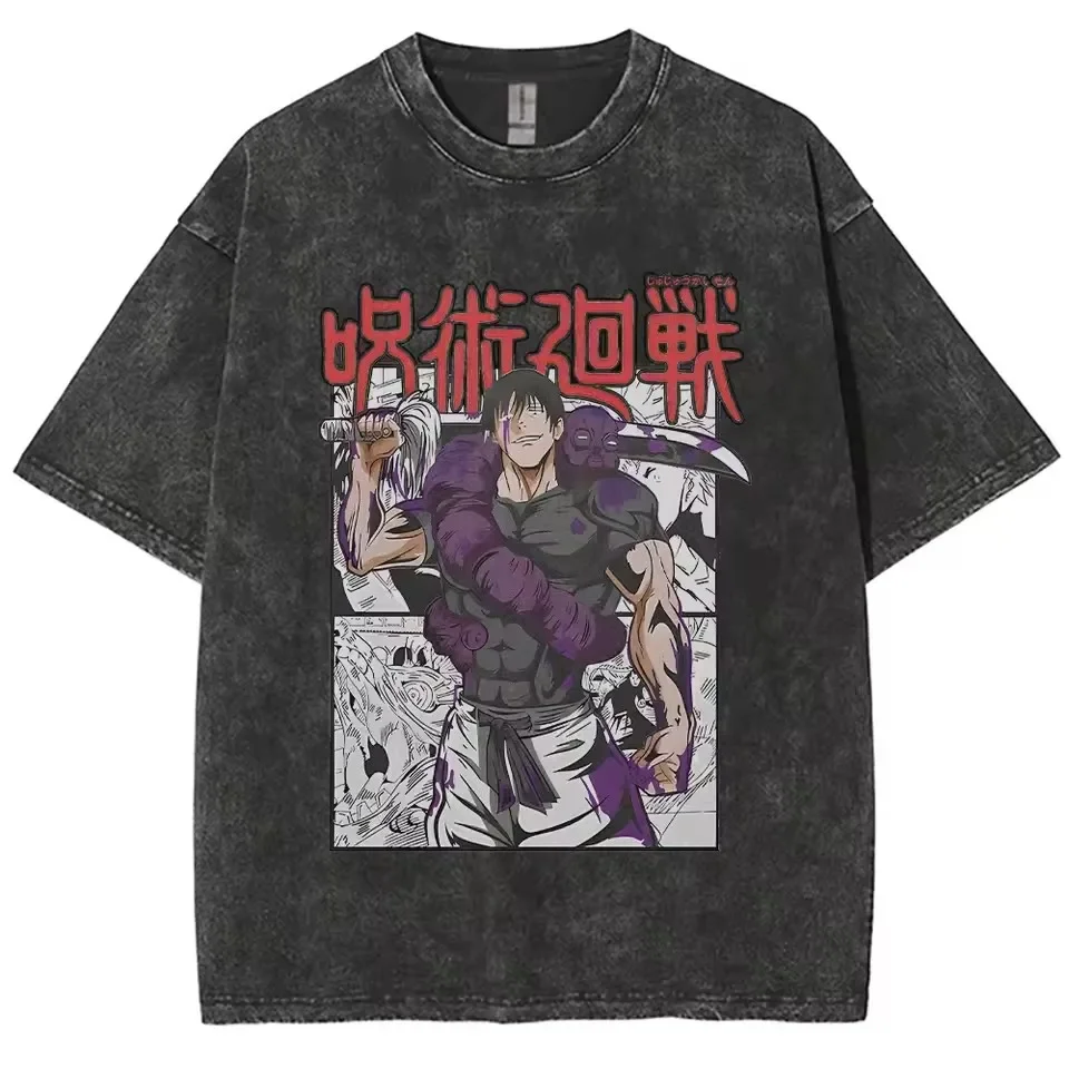 Anime Jujutsu Kaisen Gojo Satoru T-Shirts im Used-Look für Herren und Damen, Baumwoll-T-Shirt, Hochwertig, Retro-Stil, Tops und Tees für Männer und Frauen, Sommer 2026