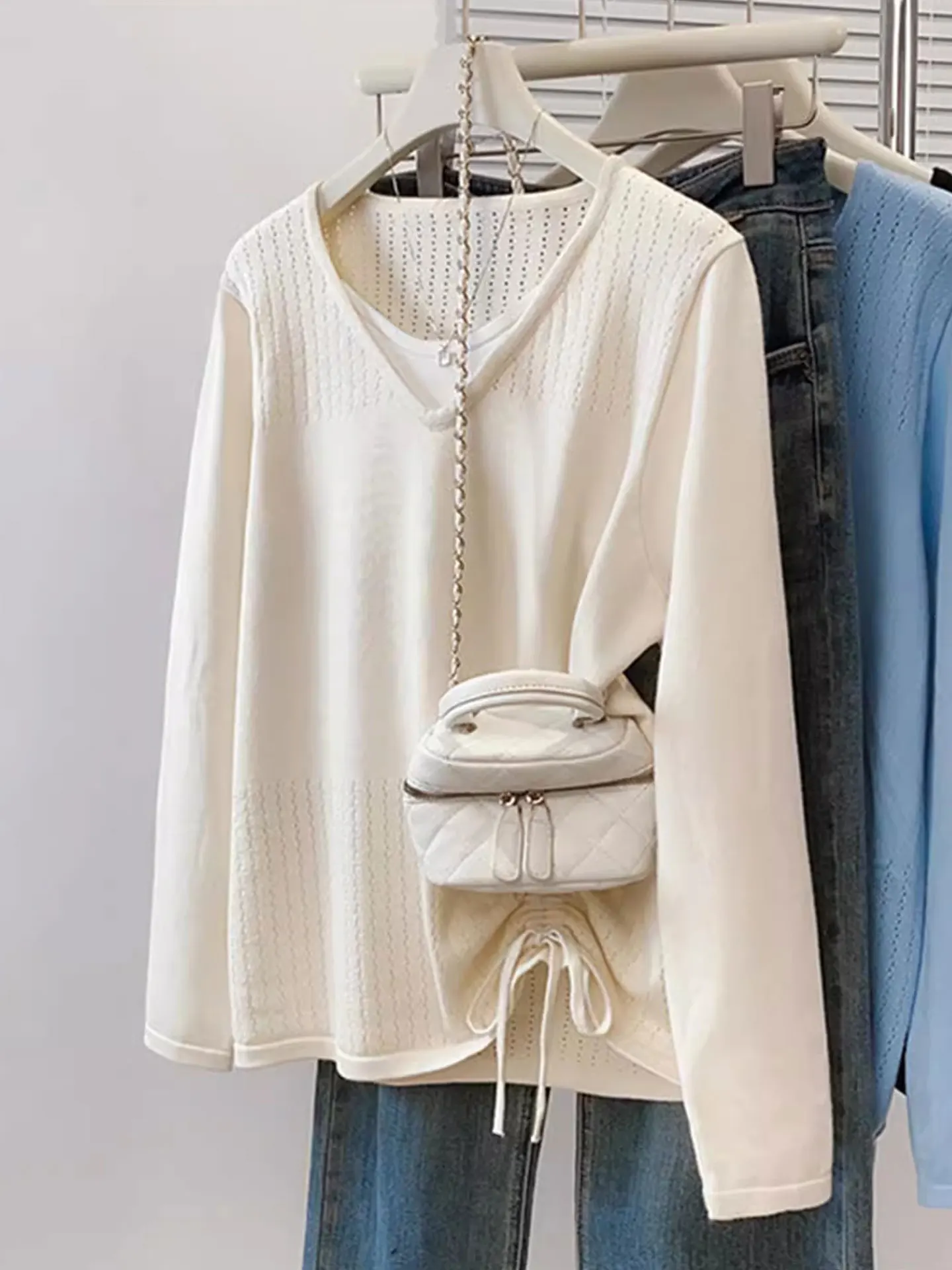 

Женский вязаный топ с V-образным вырезом и длинными рукавами, повседневный, свободного кроя, с завязками, базовая модель, осенне-зимний, больших размеров, модная внутренняя одежда