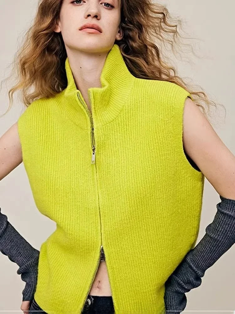 سترة صوفية مفتوحة محبوكة من الصوف البسيط الأنيق، سترة علوية بسحاب مزدوج، تصميم مريح، أنيق، شبابي #4