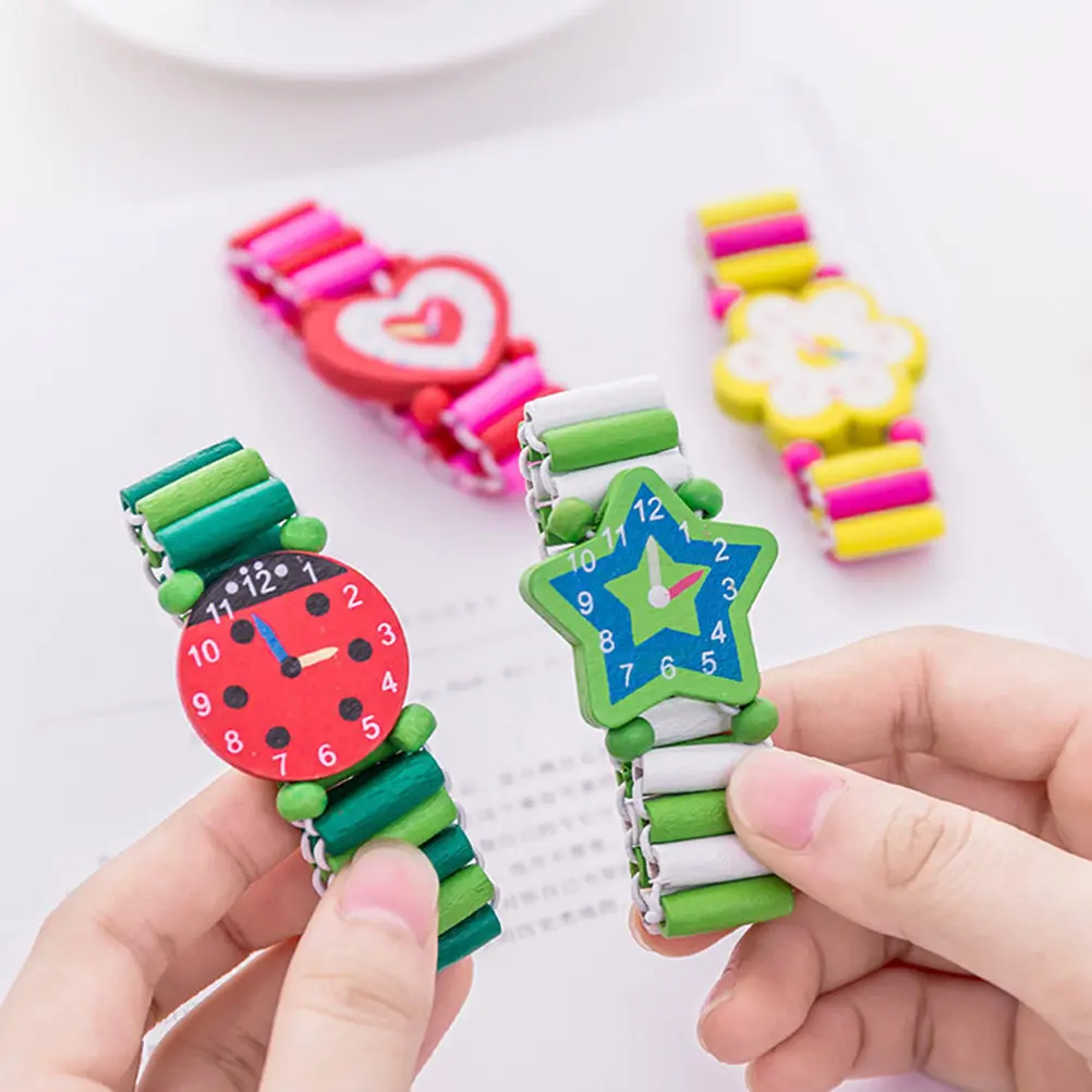 7 pezzi orologio in legno per bambini braccialetto elastico orologi finti colore brillante leggero durevole regalo per bambini orologio da polso in legno per bambini