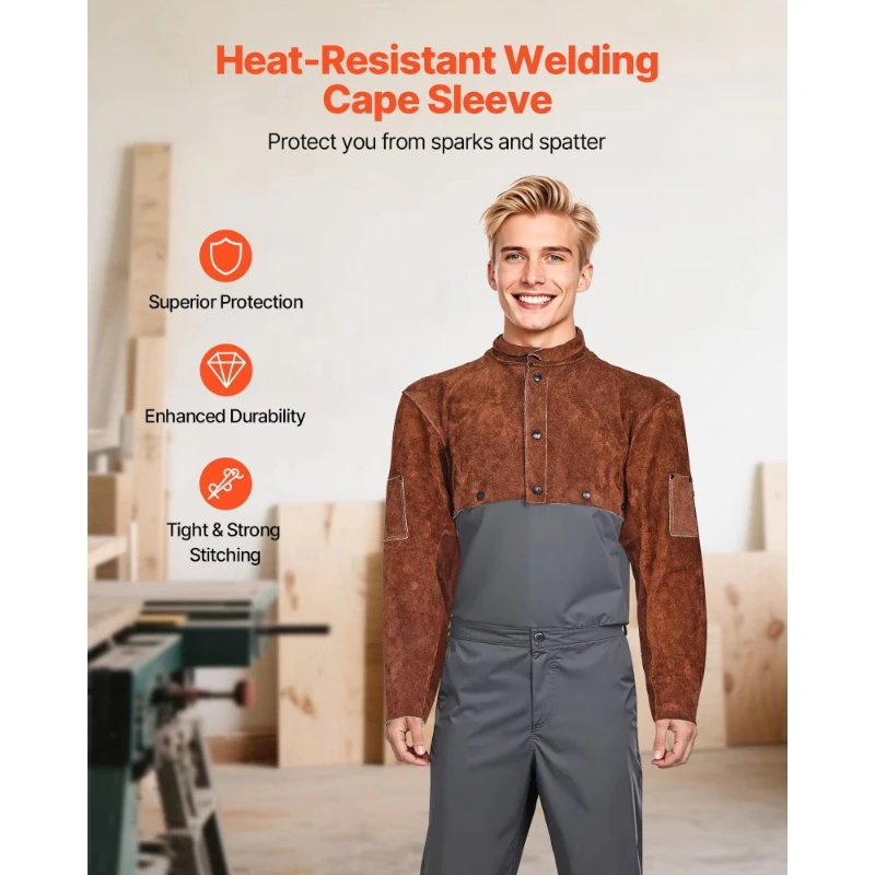 Heavy-duty cowhide welded sleeves, unisex fire-resistant and heat-resistant protective sleeves