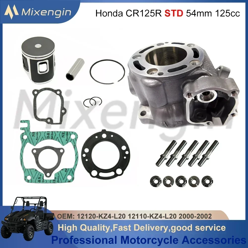Zestaw naprawczy silnika motocyklowego, cylinder, tłok, uszczelki, zestaw do remontu, rozmiar standardowy 54mm, do Honda CR125R CR125 125cc 2000-2002 12110-KZ4-L20