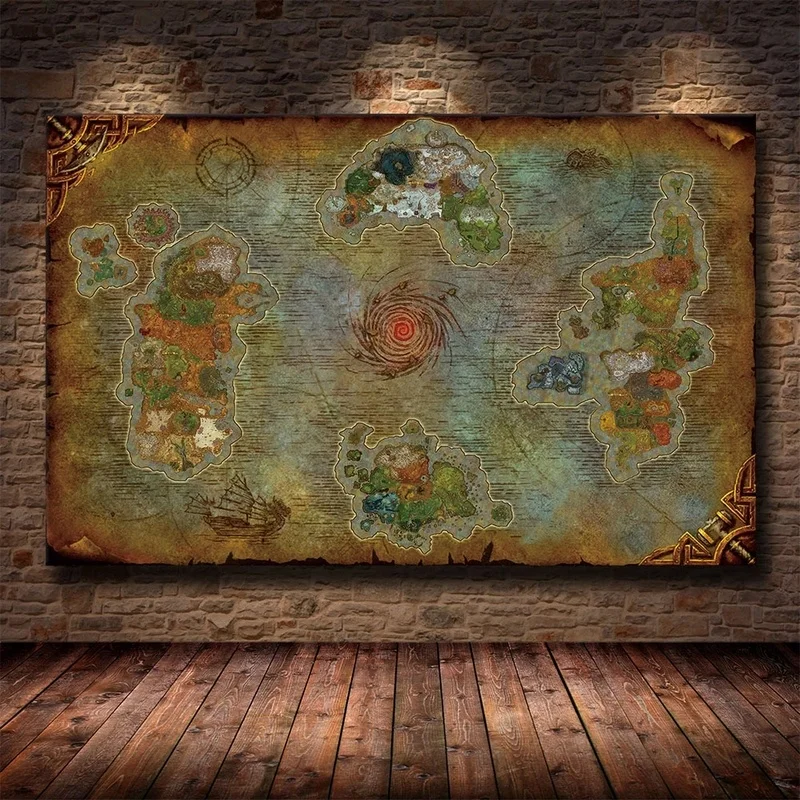 World of Warcraft Game Map art posters Canvas Painting Wall prints Pictures for Living Room Bedroom Game Room Home Decor Cuadros