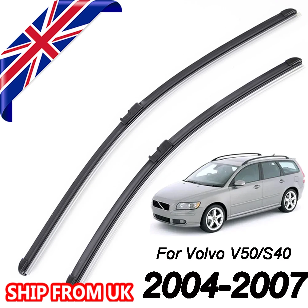 Pair Front Windscreen Flat Wiper Blades For Volvo V50 S40 2004 - 2006 Wipers Set