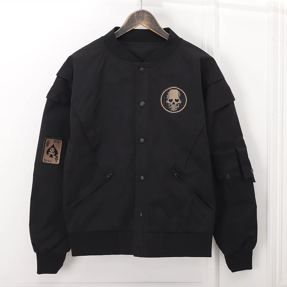 Mens Poker Skull Embroidered Deconstruct Casual Jacket Streetwear Fashion Bomber Jacket Baseball Uniform Men'S Clothing 2026 New