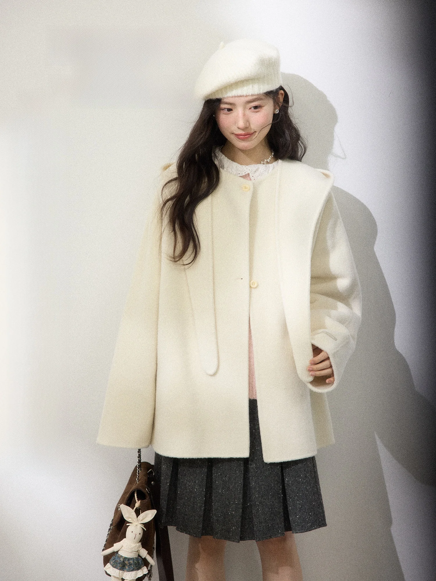 

ORWhite Женское утепленное шерстяное пальто из двустороннего твида, зимнее, винтажное, модное, для повседневной носки, с длинными рукавами, стандартной длины