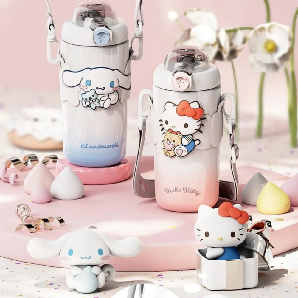 

Sanrio Kuromi Hello Kitty 316 нержавеющая сталь вакуумная Изолированная чашка с ремешком Высокая красота соломенная чашка для студентов и детей