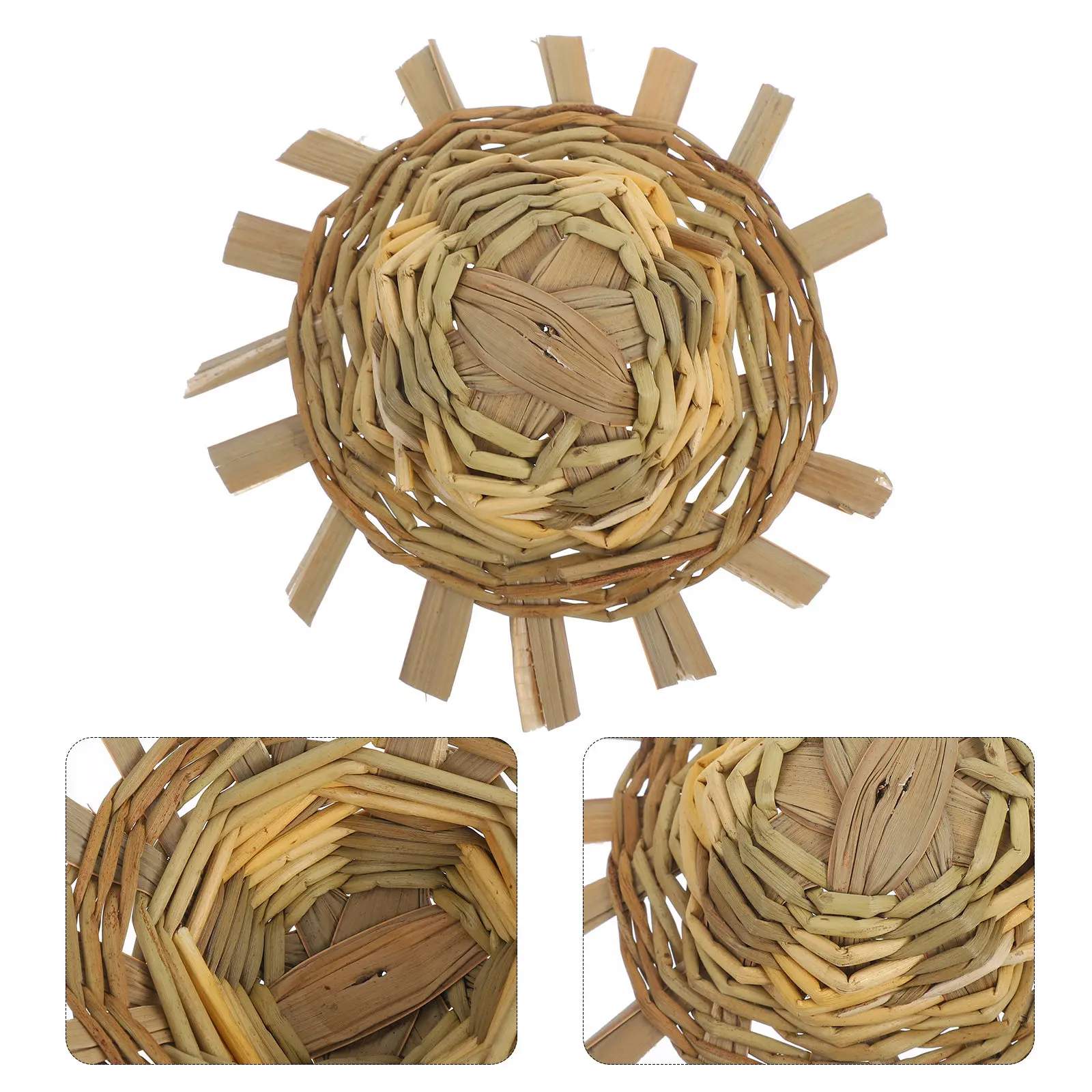 5Pcs Mini Straw Hats Rustic Woven Craft Hats Natural Light Yellow Outer Diameter 8-9Cm for DIY Party Pet Decoration Summer Beach