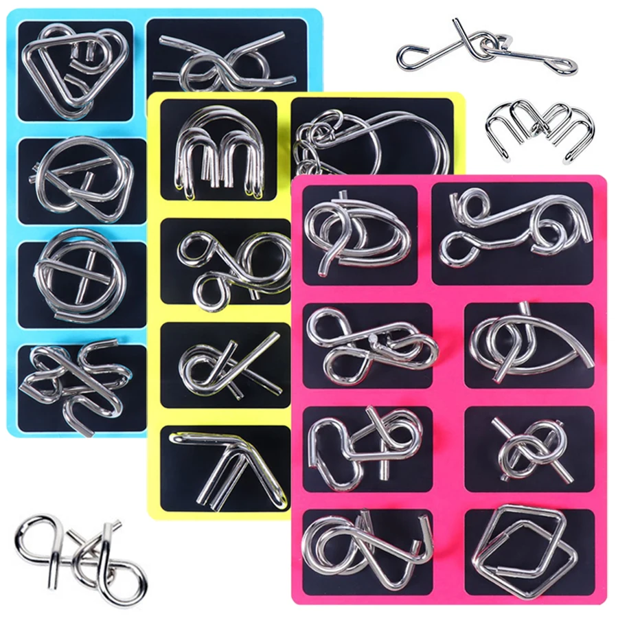 

8 шт./кор. головоломка, металлическое кольцо для дешифрования, креативные стальные игры IQ с ручным управлением для дешифрования, вечерние игры-головоломки