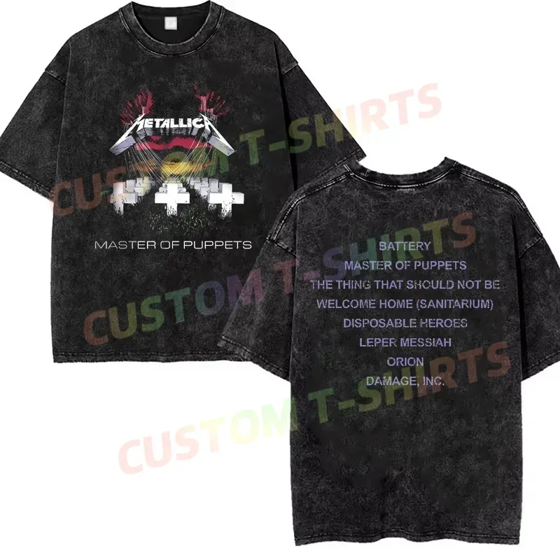 

Summer Vintage Cotton Washed Master of Puppets T-Shirt Black By Metallicat Loose T Shirts Men Y2K Hip Hop Top Tee
