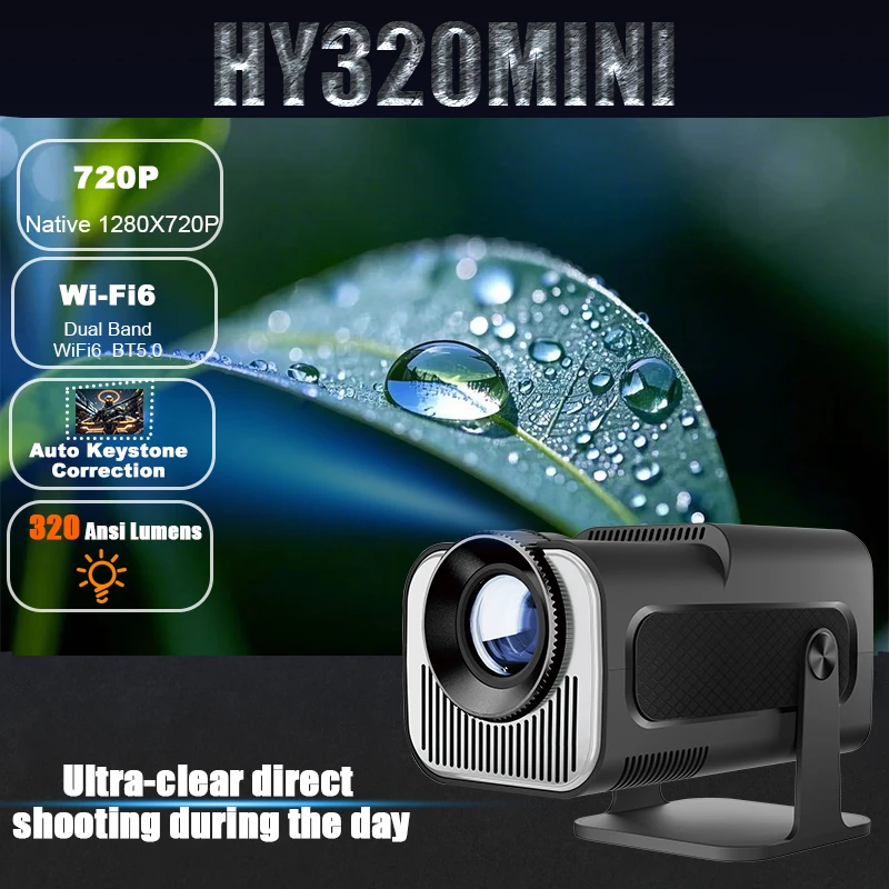 HY-320Mini Portable nouvellement natif 720P Allwinner H713 Android11 4K projecteur 320ANSI Wifi6 BT5.0 cinéma projecteur rotatif extérieur
