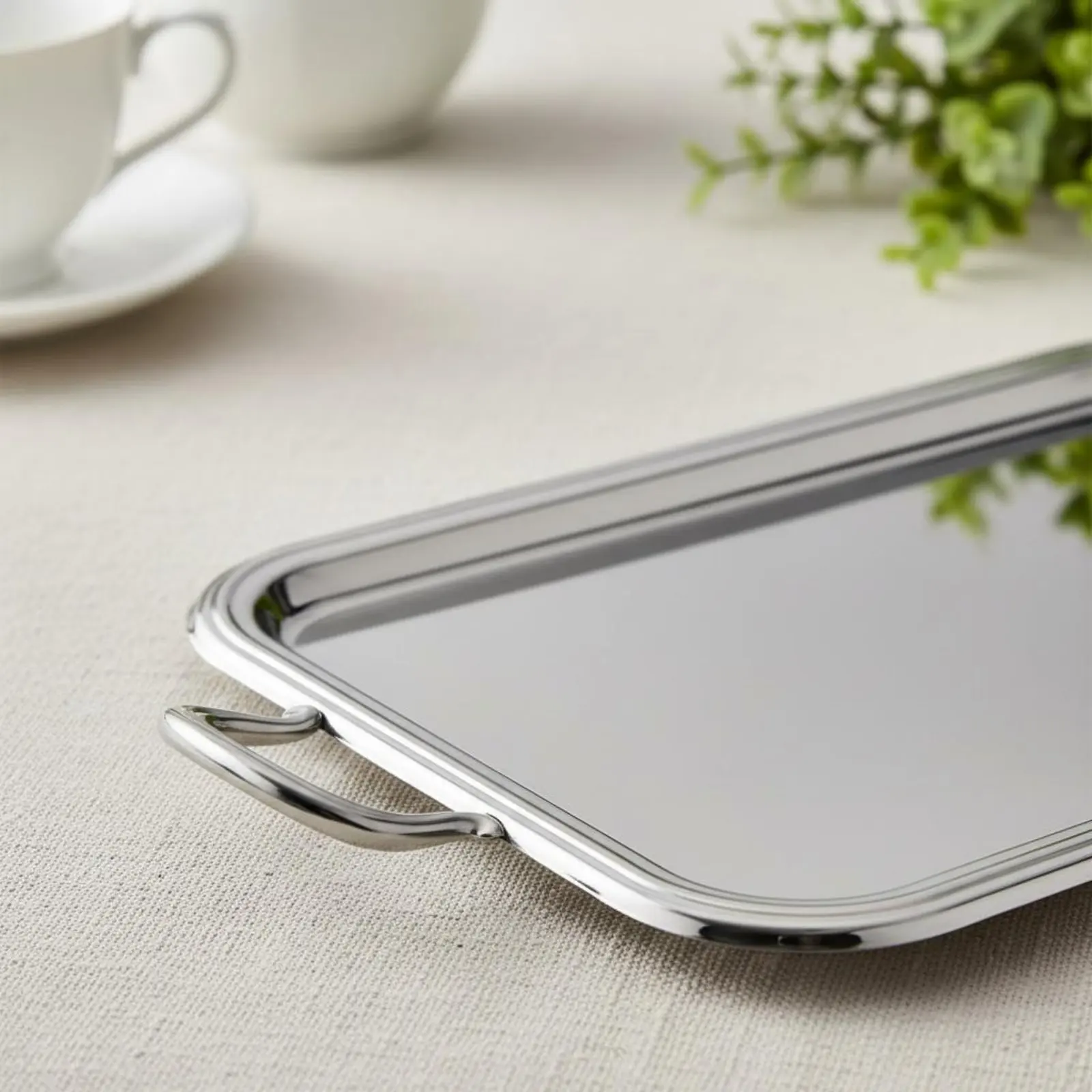 Picture 5: Stainless Steel Serving Tray Versatile Use Rectangular Serving Tray Silver Metal Food Platter Easy to Clean for Dining Table