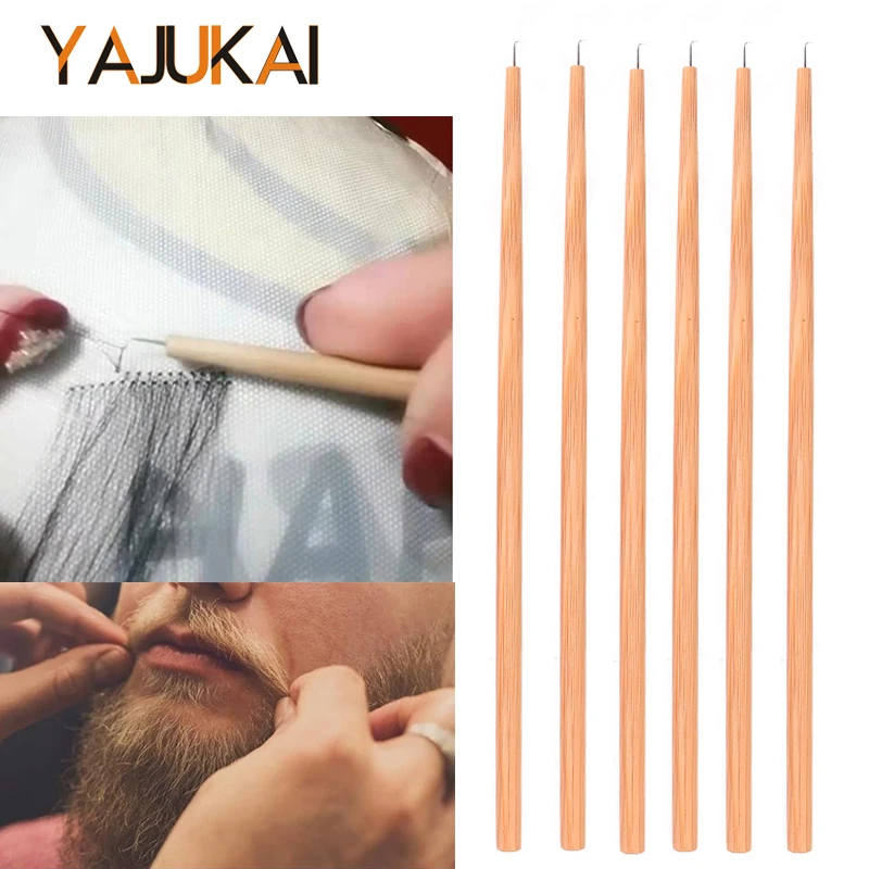 Hooking Hair Ventilating Needles For Wig Making Hair Weave Needles With Wood Handle 1Pcs Hook Needle Repair Hairline & Toupee