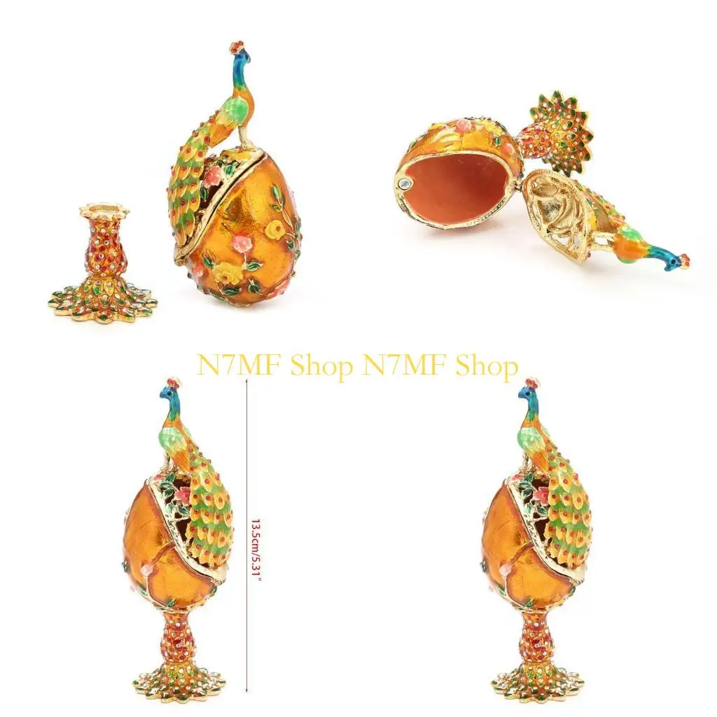 

N7MF ручная роспись в стиле яйца на петлях коробка для безделушек в виде павлина уникальный подарок для подростков