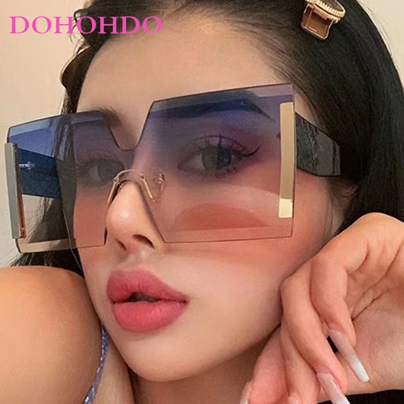 

Oversized Frameless Square Sunglasses Women Men Trend Trendy Luxury Brand Classic Outdoors Driving Shade Sunglasses Unisex UV400