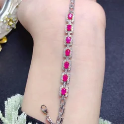 Natural Burmese Ruby Bracelet French Retro Court Style 925 Silver with Certificate 15+3cm