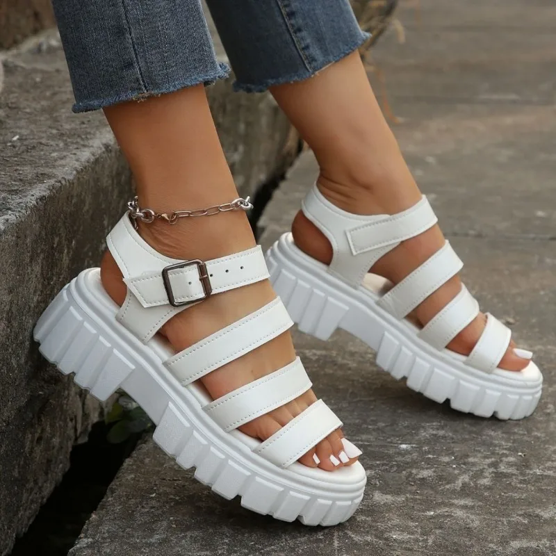 Summer Fashion Gladiator Women Narrow Band Cross-tied Platform Square Heel Peep Toe Rome Design Sexy Mature Shoes Ladies Female