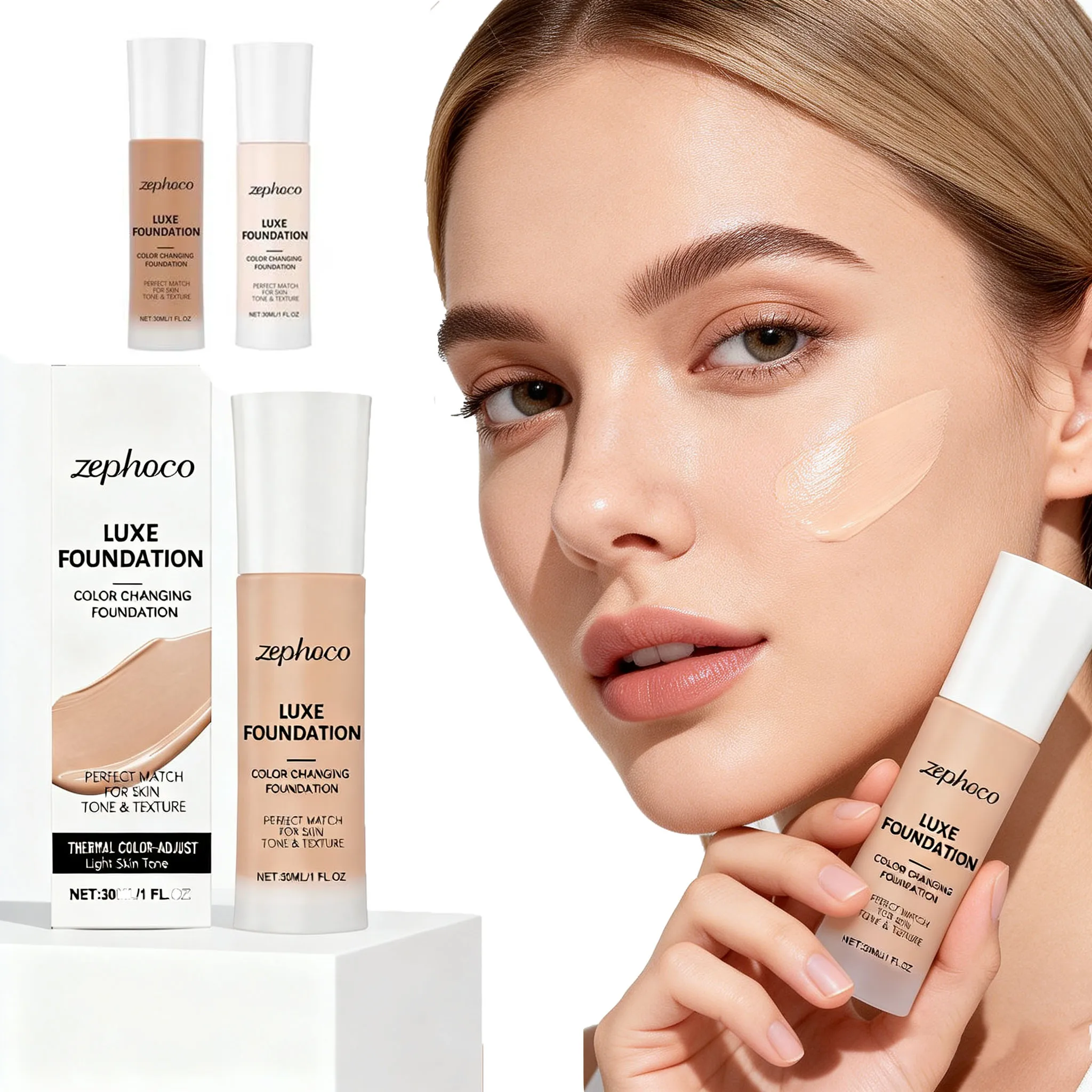 Color Changing Intelligent Color Adjust Liquid Foundation 24H Long Lasting Waterproof Sweat-proof Foundation Makeup All Skin