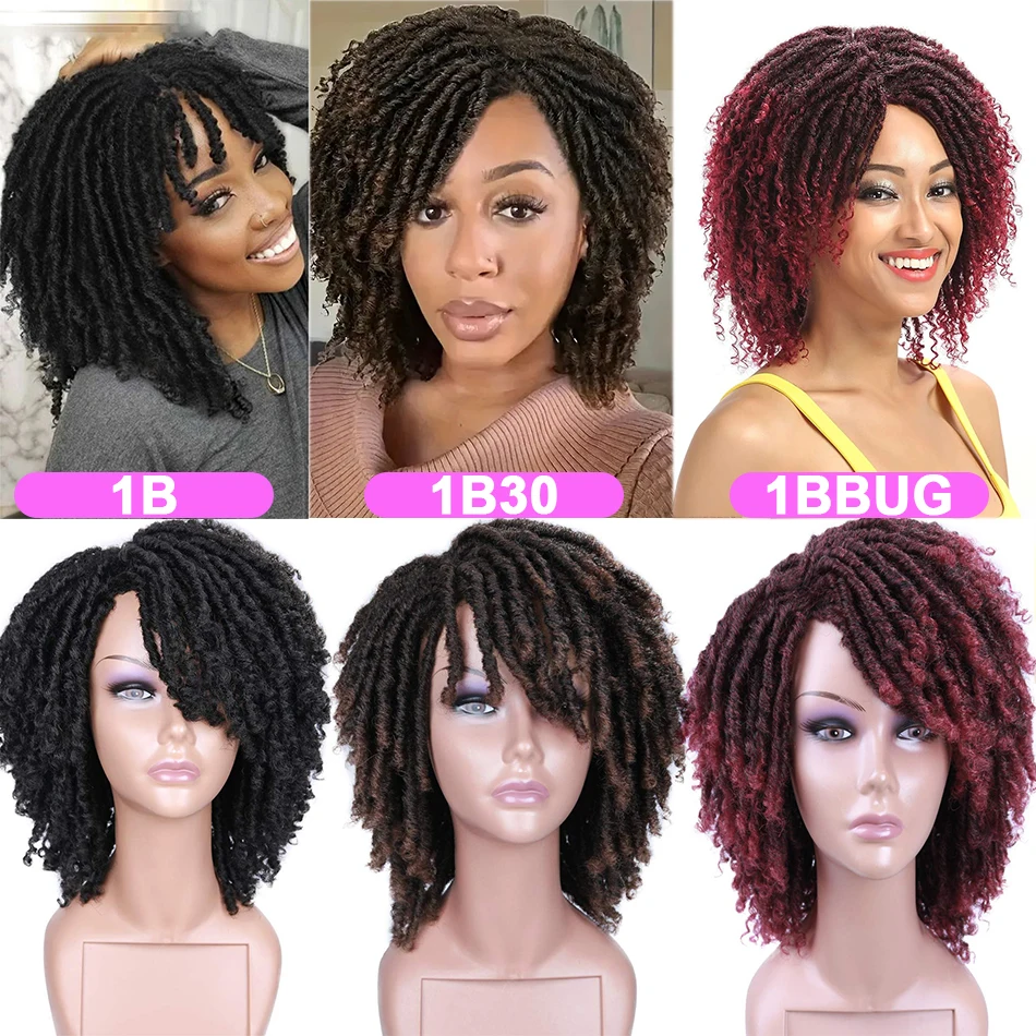 Ombre Braided Dreadlock Wig Synthetic Wig Black Brown BUG African Faux Locs Crochet Twist Hair Short Wigs Braided Wigs For Women