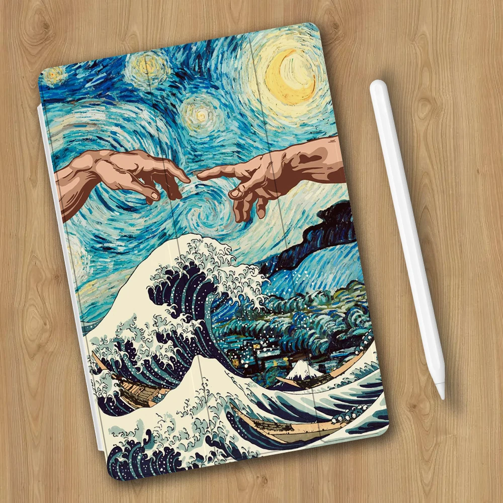 

Van Gogh Waves Case for iPad 12.9 inch 10.9 Air 4 5 Cover 10.2 7/8/9th Generation Mini 5 6 2021 iPad Pro Case Tri-Fold Design