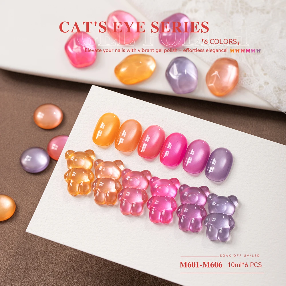 

Vendeeni 6 Colors/set Orange-red Pink Pearl shell Cat Eye Gel Nail Polish Magnetic Nail Varnish With Color Card TPO/HEMA FREE