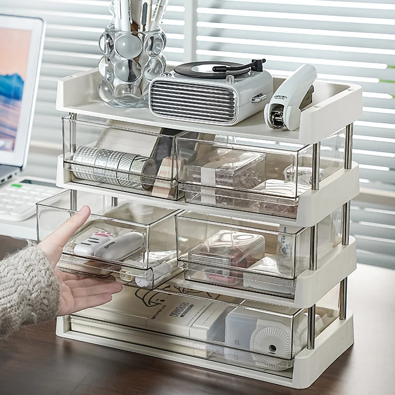 منظم العناية بالبشرة، منظم ملفات سطح المكتب مكون من 4 طبقات مع أدراج، منظم غرفة المعيشة، خزانة عرض، تنظيم توابل المطبخ