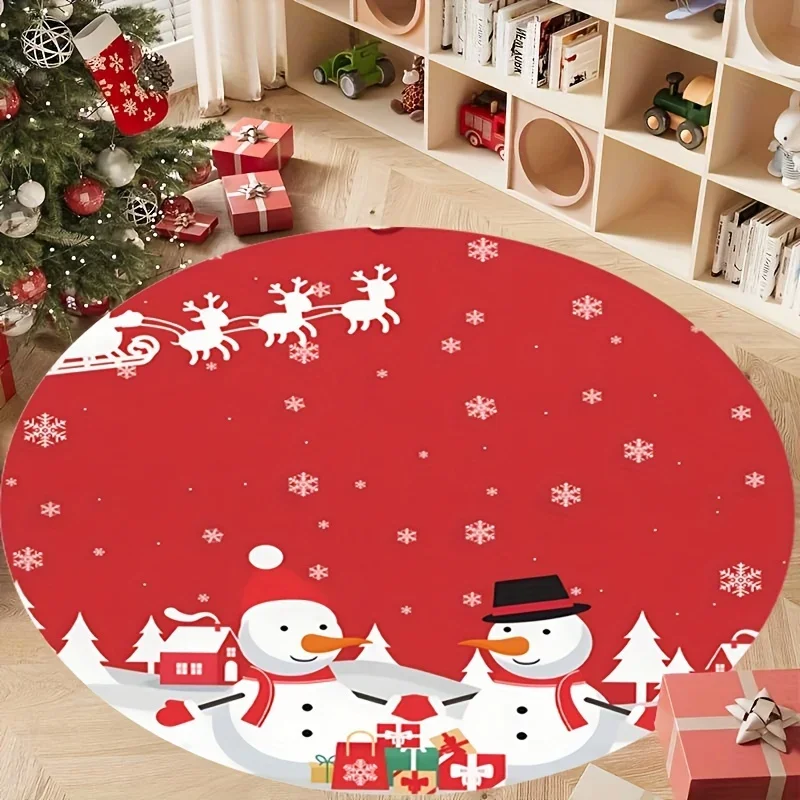 Winter Snowman Pattern Round Rug – Non-Slip Machine Washable Mat for Office, Living Room & Fireplace Decor