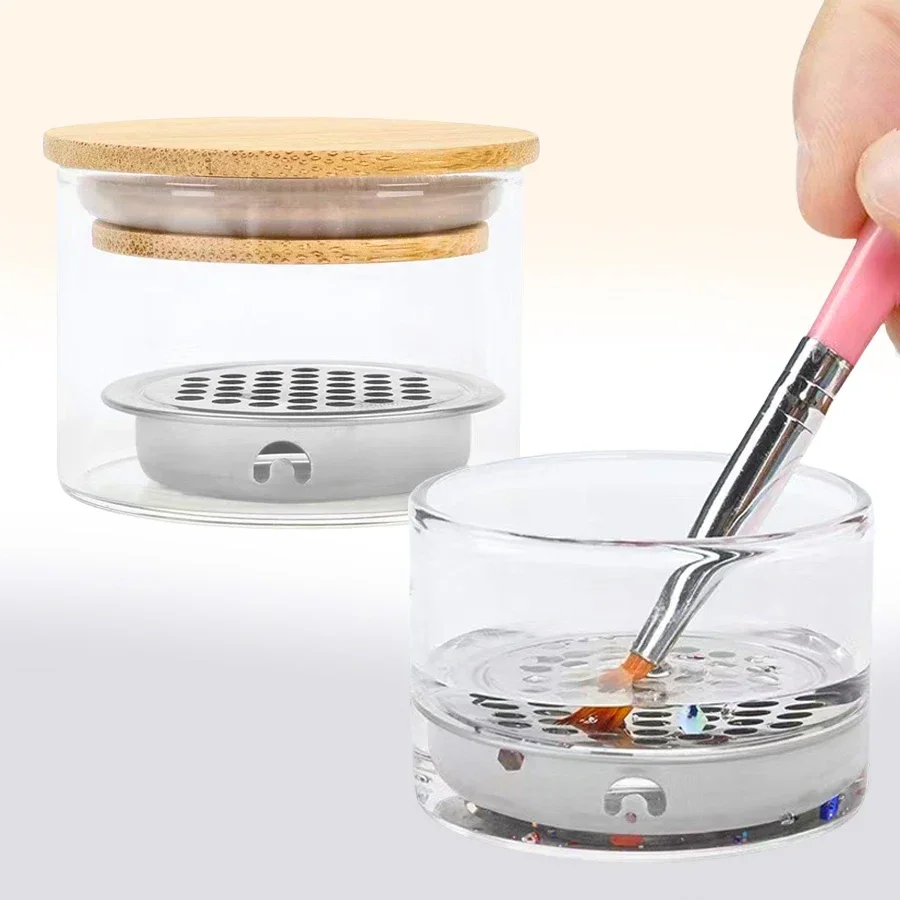 Transparenter Glasgeflechtfilter, Nagelbürsten-Reinigungsbecher für Gelpoliermittel und Acrylpinsel, Aufbewahrungsbehälter zum Entfernen von Glitzer