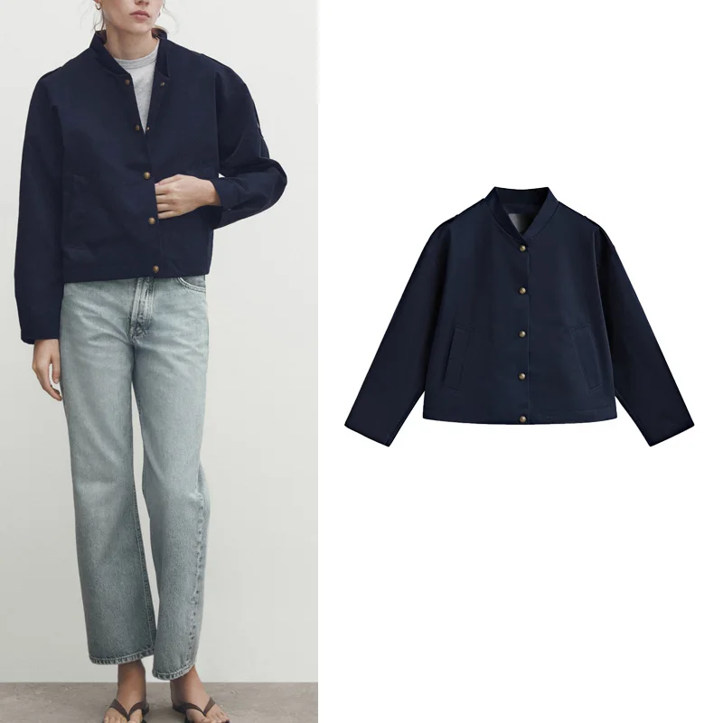 

Повседневная куртка-пилот средней длины на пуговицах золотистого цвета, бейсбольная куртка, женская мода 2024, новинка 67080