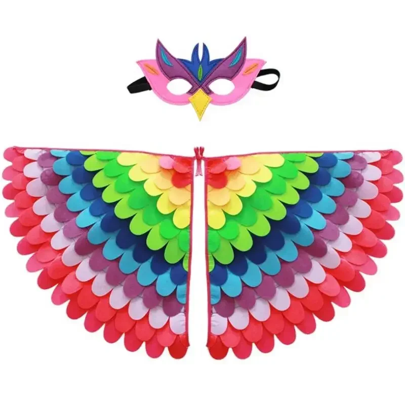 Carnival Peacock Cosplay Bird Parrot Butterfly Costumes Wings Kids Boys Girls Mask Cloak Children Sets Animal Clothes MN12
