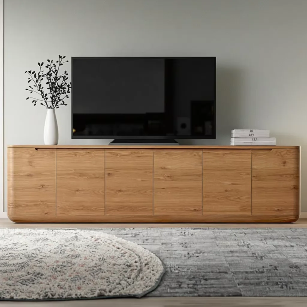 # New Luxury Media Console TV Stand Cabinet For Living Room Solid Oak Wood Media Console Tables