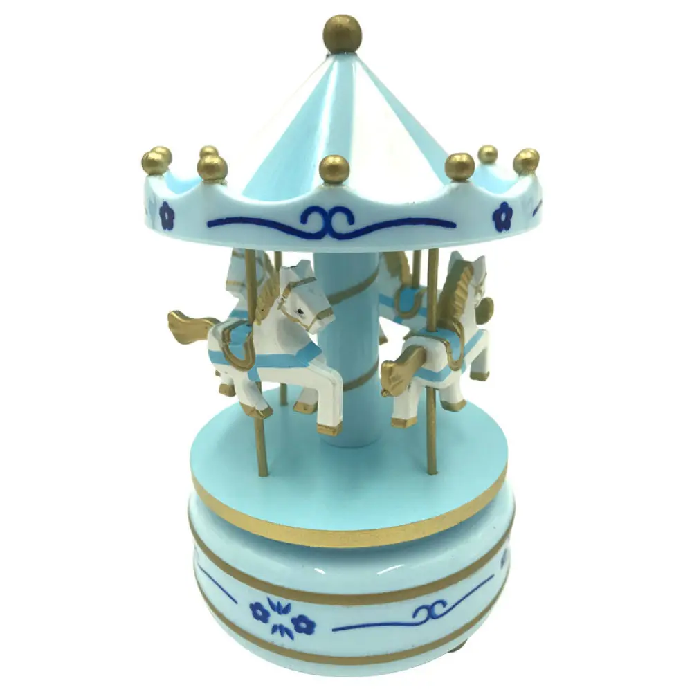 Carousel Musical Box Mechanical Wind Up Merry Go Round Birthday Cake Decoration European Style Wooden Figurine Home Decor Gift