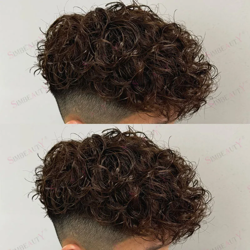 سوبر دائم 26 مللي متر مجعد آدمي للرجل تنفس الراحة الأسود الرجال خصلات الشعر المستعار الإنسان الذكور نظام الشعر الطبيعي الاصطناعية