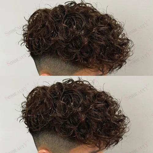 Imagen 2 del producto Postizos rizados súper duraderos de 26mm para hombre, pelucas de cabello humano negras cómodas y transpirables, prótesis de sistema de cabello Natural para hombre