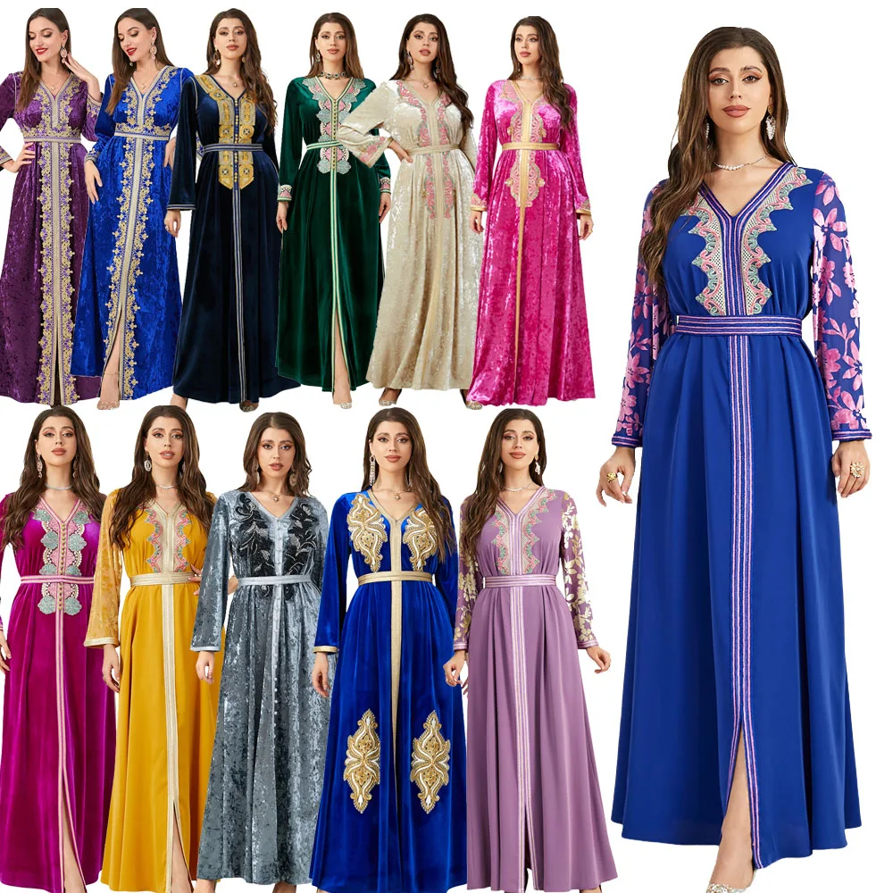 

Velvet Warm Winter Abayas for Muslim Women Loose Maxi Dress Turkey Arabic Islamic Clothing Dubai Kaftan Robe Kaftan Caftan Gown
