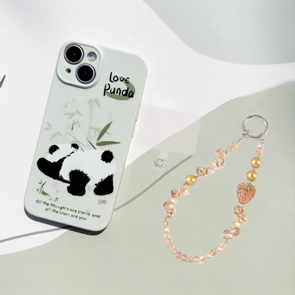 With Clip Strawberry Crystal Pendant Short Anti-lost Bling Strawberry Phone Chain Light Luxury Style Jewelry