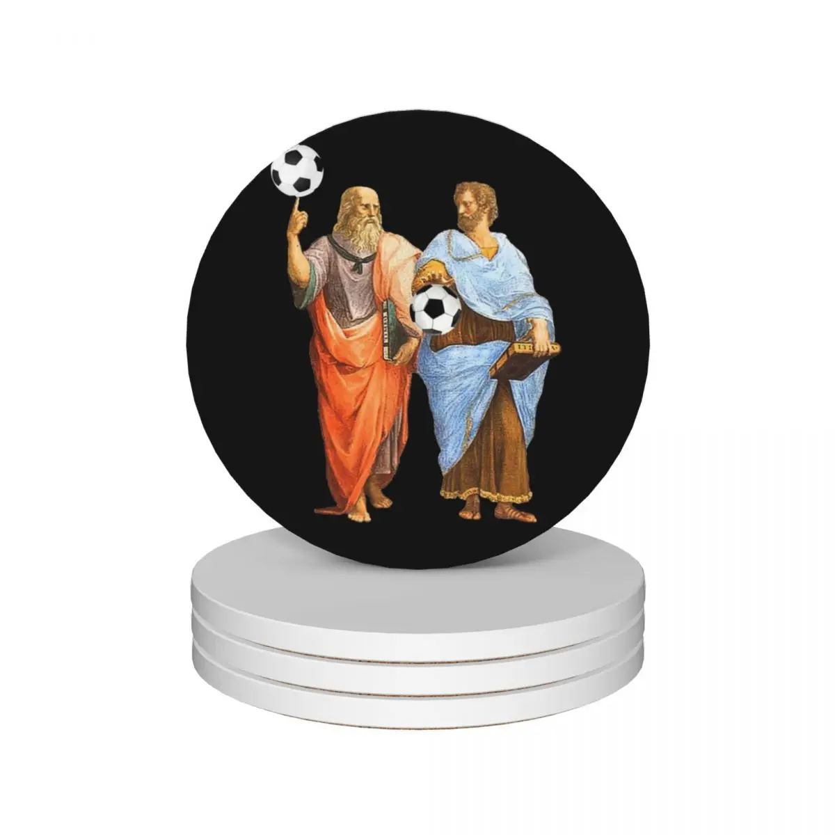 

Aristotle and Plato with Soccer Balls - Philosophy Design Ceramic Coasters (Set of 4) coffee cup stand eat table Coasters