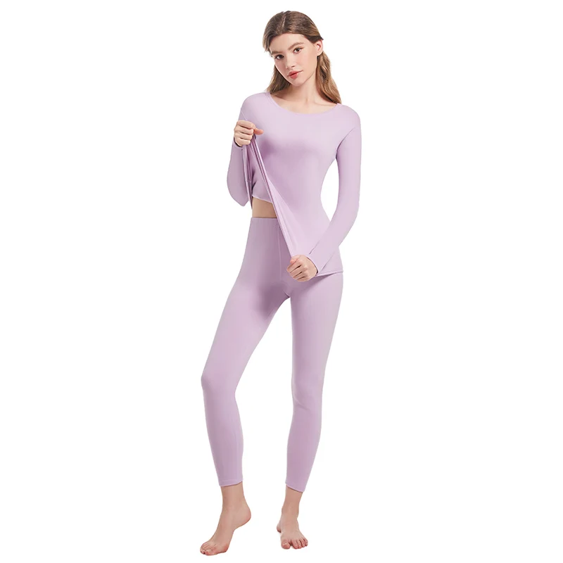 2-PieceLadies Slim sexy Warm Bottoming Suit Solid Color Simple And Versatile Long-sleeved Trousers Underwear Suit Home Clothes