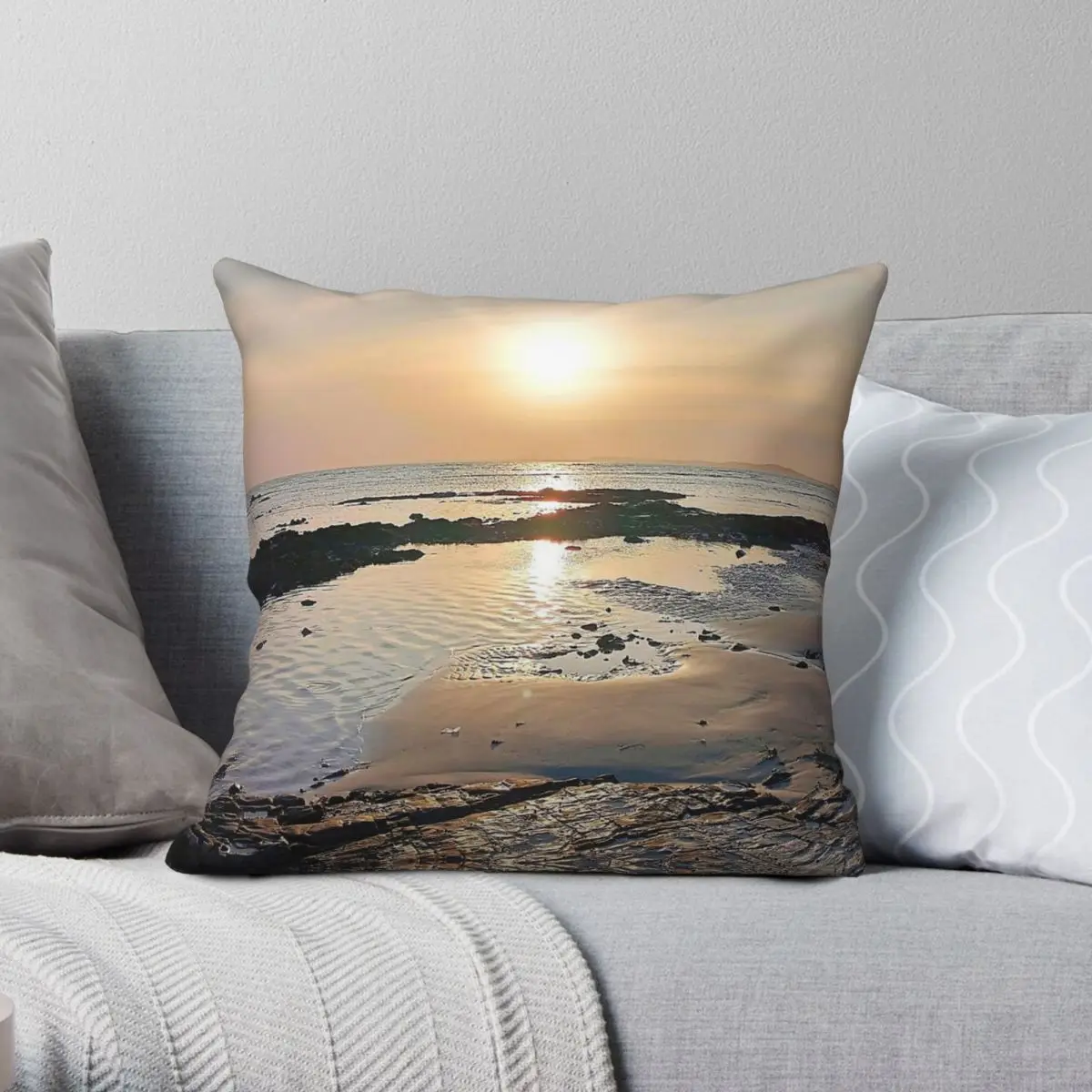 Rocky Bay Beach Sunset Square Pillowcase Polyester Linen Velvet Pattern Decor Throw Pillow Case Sofa Seater Cushion Cover 45x45