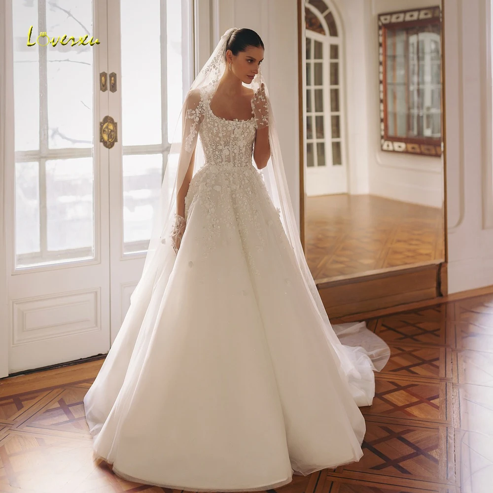Loverxu A-Linie Elegante Brautkleider U-Boot-Ausschnitt Ärmellos Vestido De Novia Spitze Stickerei Zarte Maßgeschneiderte Brautkleid